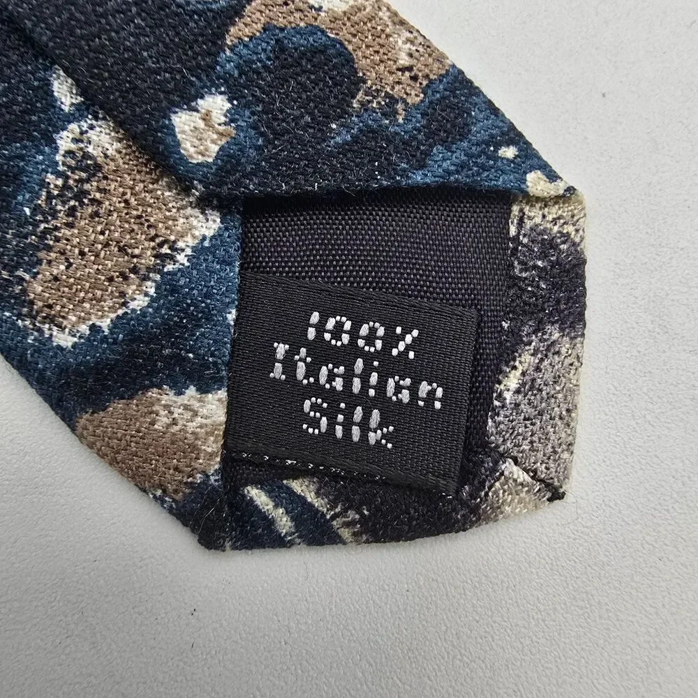 Mens Necktie Arrow Black Blue Multicolored Geometric NeckTie 55 X 4 silk Vintage